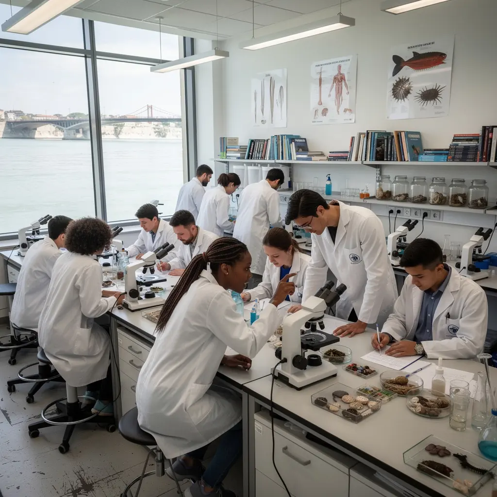 Oktatási program, ahol diákok tanulmányozzák a tengeri élőlények védelmét és megőrzését.