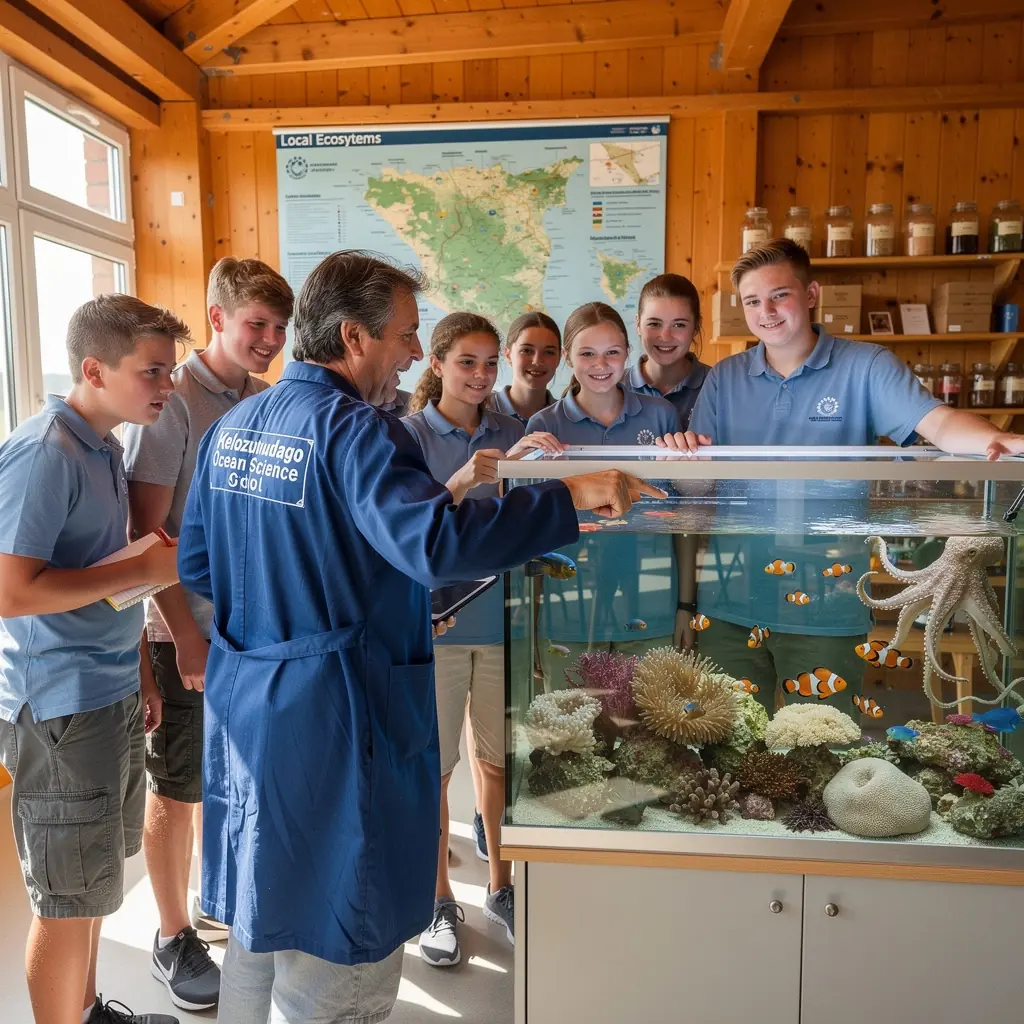 A tengerfenék élővilága, mely bemutatja a szivacsokat és a kagylókat egy színes háttér előtt.