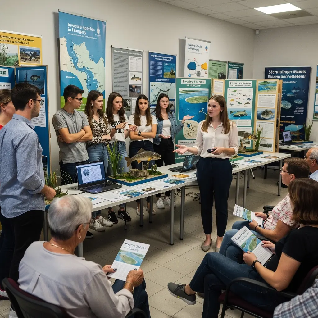 Oktatási környezet, ahol diákok tengerbiológiai kísérleteket végeznek laboratóriumban.